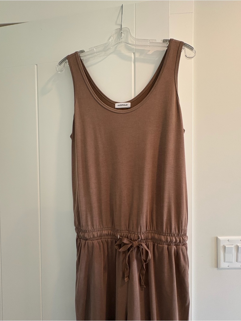 Hazel + Heart Espresso Brown Sleeveless Knit Jumpsuit Drawstring Waist L - Picture 2 of 4